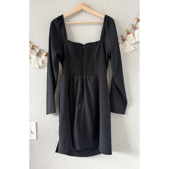 Abercrombie & Fitch Black Long Sleeve Wrap Tie Mini Dress Whimsygoth Coquette XL - Picture 2 of 9